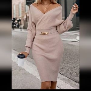 Surplice Neck Sweater Dress